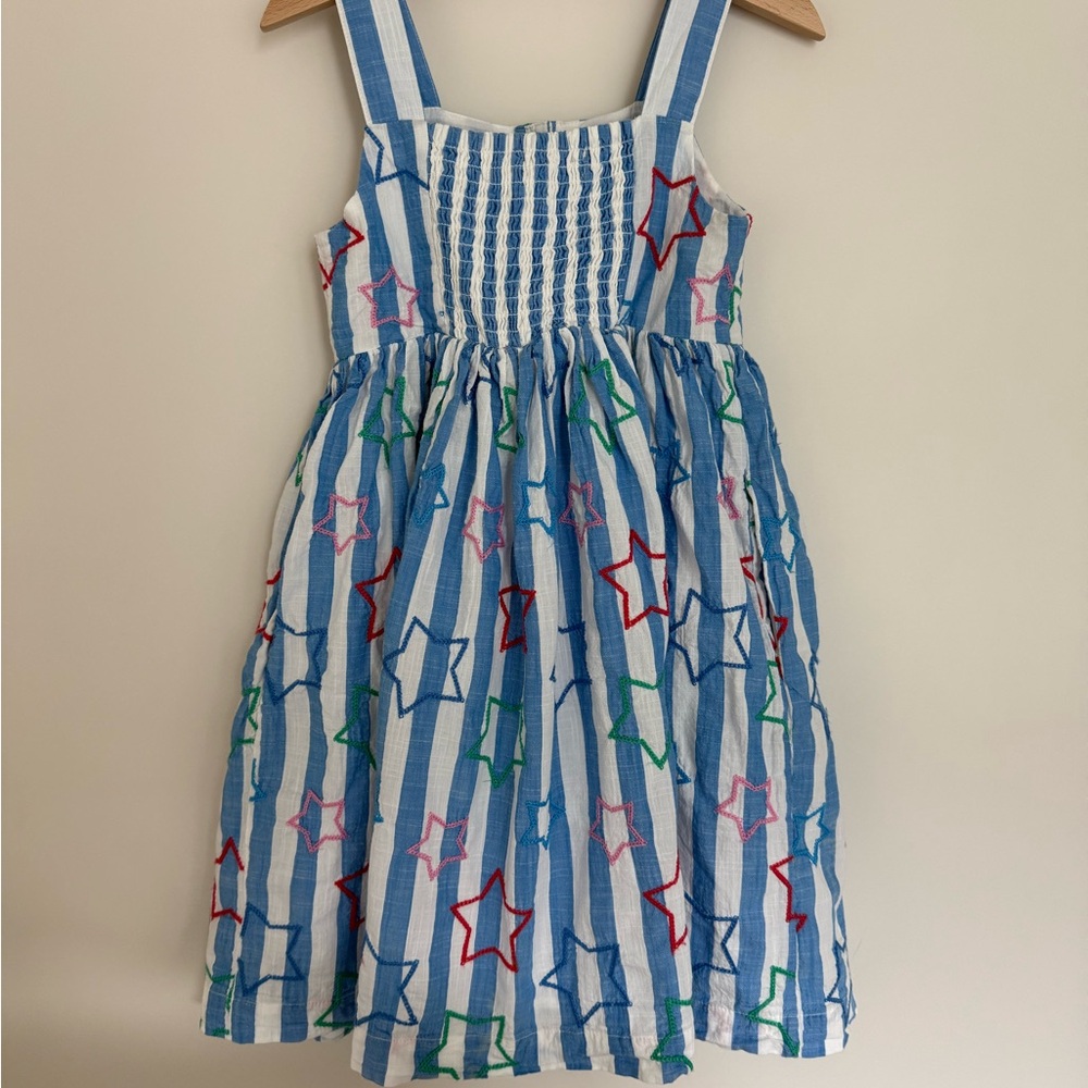 Mini Boden Blue Striped Dress with Multicolor Stars 4-5Y - Picture 5 of 6